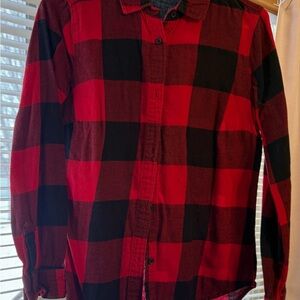 Red and Black Plaid Button-Up Shirt